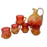 LR - Antique Amberina Glass Pitcher with 5 Matching Handled Glasses