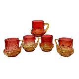 LR - Antique Amberina Glass Pitcher with 5 Matching Handled Glasses
