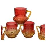 LR - Antique Amberina Glass Pitcher with 5 Matching Handled Glasses