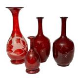 LR - Set of 4 Antique Ruby Red Handblown Glass Vases and Bottles
