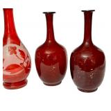 LR - Set of 4 Antique Ruby Red Handblown Glass Vases and Bottles