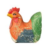 K - Set of 4 Folk Art Wooden Roosters and Bookends