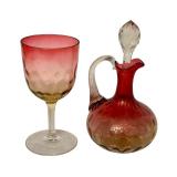 LR - Antique Amberina Glassware Collection with Cruet, Goblet, Bowl and Cup