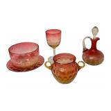 LR - Antique Amberina Glassware Collection with Cruet, Goblet, Bowl and Cup