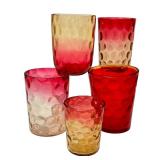 LR - Set of 9 Antique Amberina Glass Goblets and Tumblers Assorted Patterns