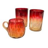 LR - Set of 9 Antique Amberina Glass Goblets and Tumblers Assorted Patterns