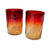 LR - Set of 9 Antique Amberina Glass Goblets and Tumblers Assorted Patterns