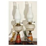 LR - Pair of Vintage Table Lamps with Hand Painted Bases and Frosted Chimneys