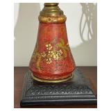 LR - Pair of Vintage Table Lamps with Hand Painted Bases and Frosted Chimneys