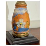 LR - Pair of Vintage Table Lamps with Hand Painted Bases and Frosted Chimneys