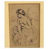 LR - Framed Vintage Etching Print Pierre Auguste Renior "Baigneuse Debout a Mijambes" Portrait