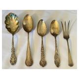 K - Set of 5 Assorted Antique Sterling Silver Flatware Pieces, Monogrammed