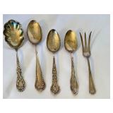 K - Set of 5 Assorted Antique Sterling Silver Flatware Pieces, Monogrammed