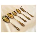 K - Set of 5 Assorted Antique Sterling Silver Flatware Pieces, Monogrammed