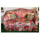 LR - Vintage Floral Sofa with Skirted Base and Accent Pillows