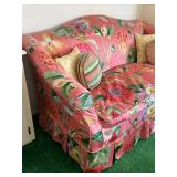 LR - Vintage Floral Sofa with Skirted Base and Accent Pillows