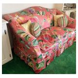 LR - Vintage Floral Sofa with Skirted Base and Accent Pillows