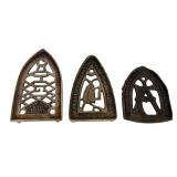 K - Set of 3 Vintage Cast Iron Trivets Assorted Designs