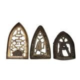 K - Set of 3 Vintage Cast Iron Trivets Assorted Designs