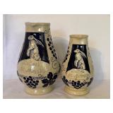 K - Pair of Steffani St. Moritz German Pottery Pitchers with Rabbit Motif