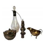 K - Vintage Silver Plated Tableware Collection with 12 Inch Crystal Decanter