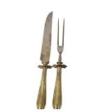 K - Vintage Sterling Handle Carving Knife and Fork Set with Sheffield Stainless Blades