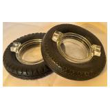 LR - Pair of Vintage Glass Advertising Tire Ashtrays by Firestone The Mark of Quality
