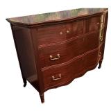 BR - Vintage Wooden Dresser with Curved Front and Brass Handles