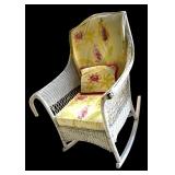 P - Vintage White Wicker Sofa with Two Rocking Chairs and Floral Cushions