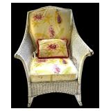 P - Vintage White Wicker Sofa with Two Rocking Chairs and Floral Cushions