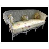 P - Vintage White Wicker Sofa with Two Rocking Chairs and Floral Cushions