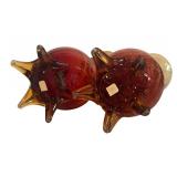 MB - Pair of Antique Hand Blown Amberina Glass Vases with Rigaree