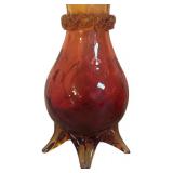 MB - Pair of Antique Hand Blown Amberina Glass Vases with Rigaree