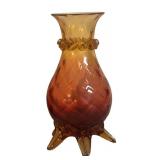 MB - Pair of Antique Hand Blown Amberina Glass Vases with Rigaree