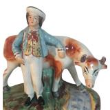 MB - Pair of Vintage Old Staffordshire Ware England Figurines with Cows
