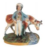 MB - Pair of Vintage Old Staffordshire Ware England Figurines with Cows