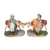 MB - Pair of Vintage Old Staffordshire Ware England Figurines with Cows