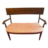 MB - Vintage Wooden Bench with Pink Patterned Upholstered Seat