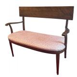 MB - Vintage Wooden Bench with Pink Patterned Upholstered Seat