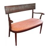 MB - Vintage Wooden Bench with Pink Patterned Upholstered Seat
