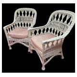 MB - Pair of Vintage White Wicker Chairs