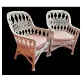 MB - Pair of Vintage White Wicker Chairs