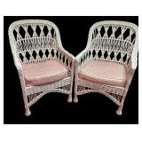 MB - Pair of Vintage White Wicker Chairs