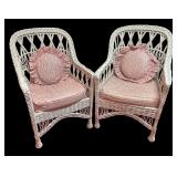 MB - Pair of Vintage White Wicker Chairs