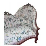 MB - Antique Victorian Sofa with Floral Upholstery and Carved Wood Frame