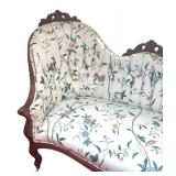 MB - Antique Victorian Sofa with Floral Upholstery and Carved Wood Frame