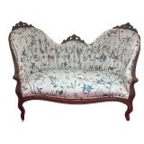 MB - Antique Victorian Sofa with Floral Upholstery and Carved Wood Frame