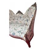 MB - Antique Victorian Sofa with Floral Upholstery and Carved Wood Frame