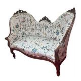 MB - Antique Victorian Sofa with Floral Upholstery and Carved Wood Frame