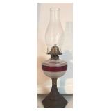 MB - Vintage Oil Lamp with Red Band and Decorative Base